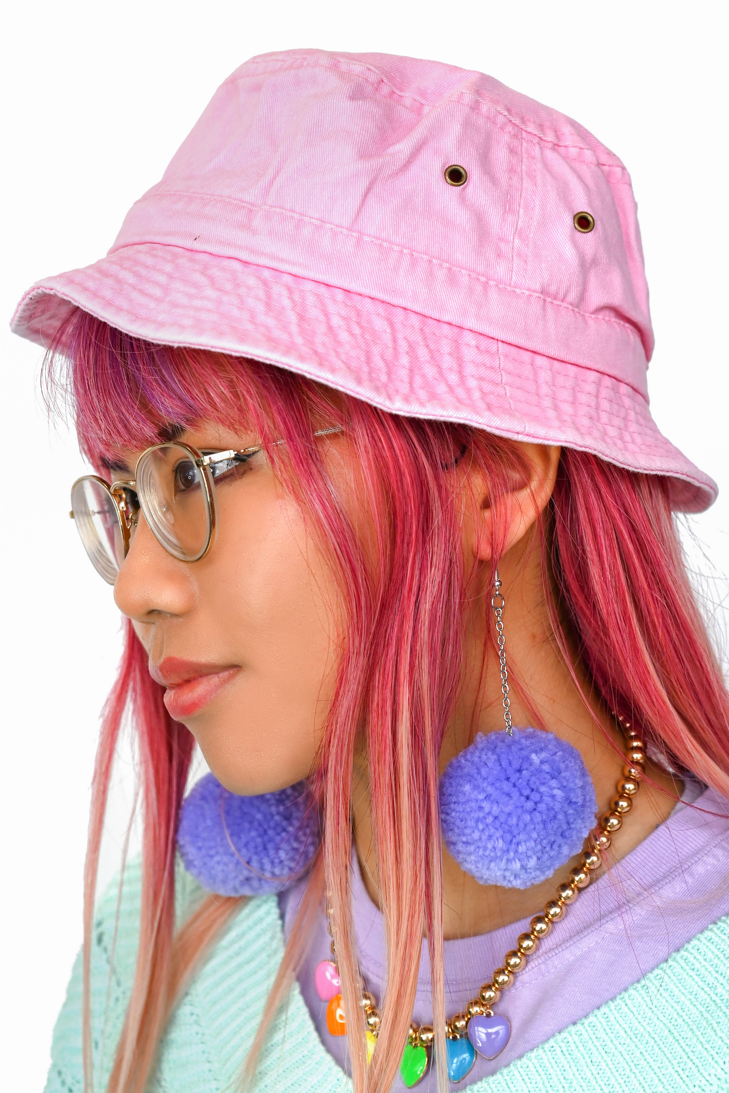 lavender pompom earrings