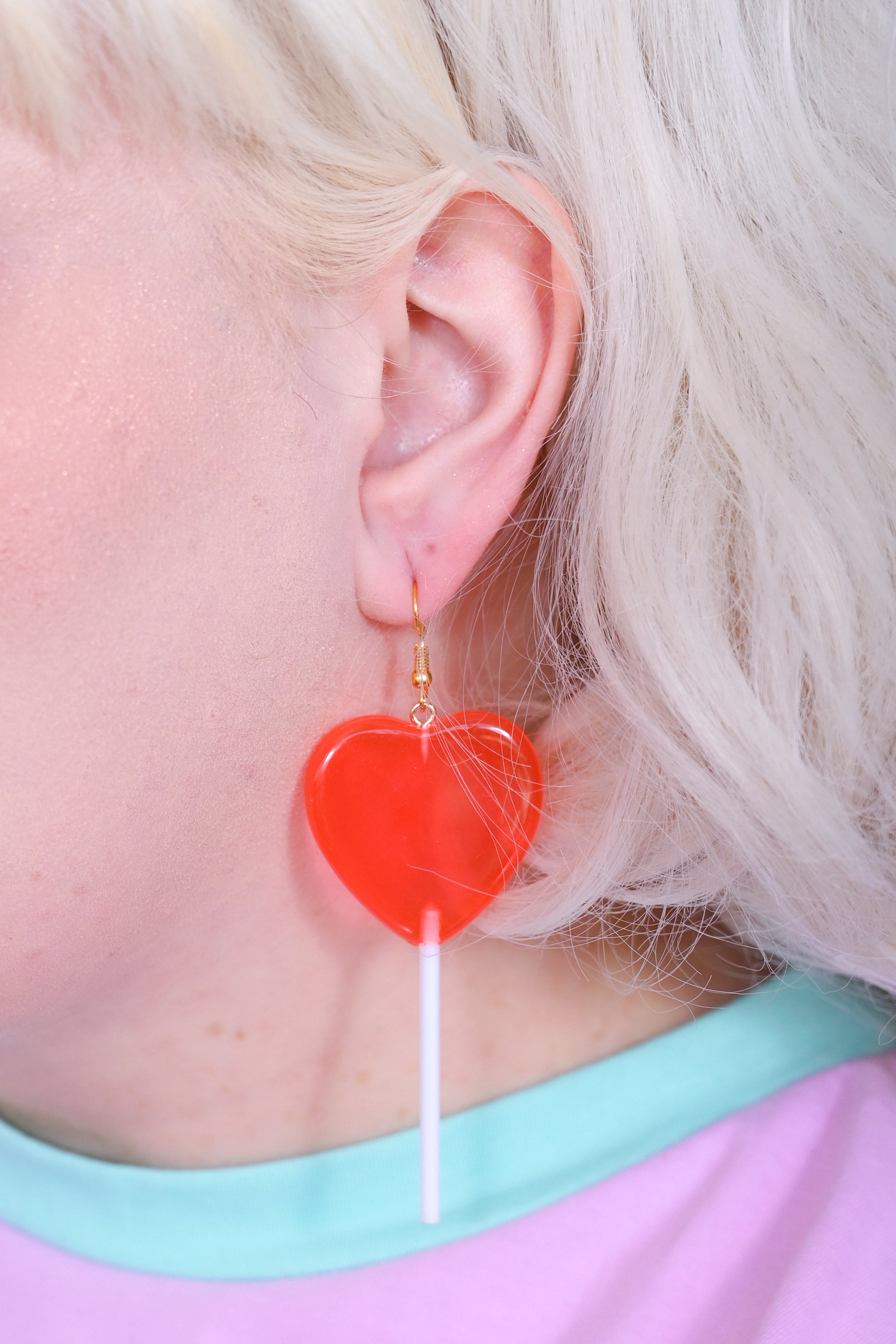 solid red lollipop earrings