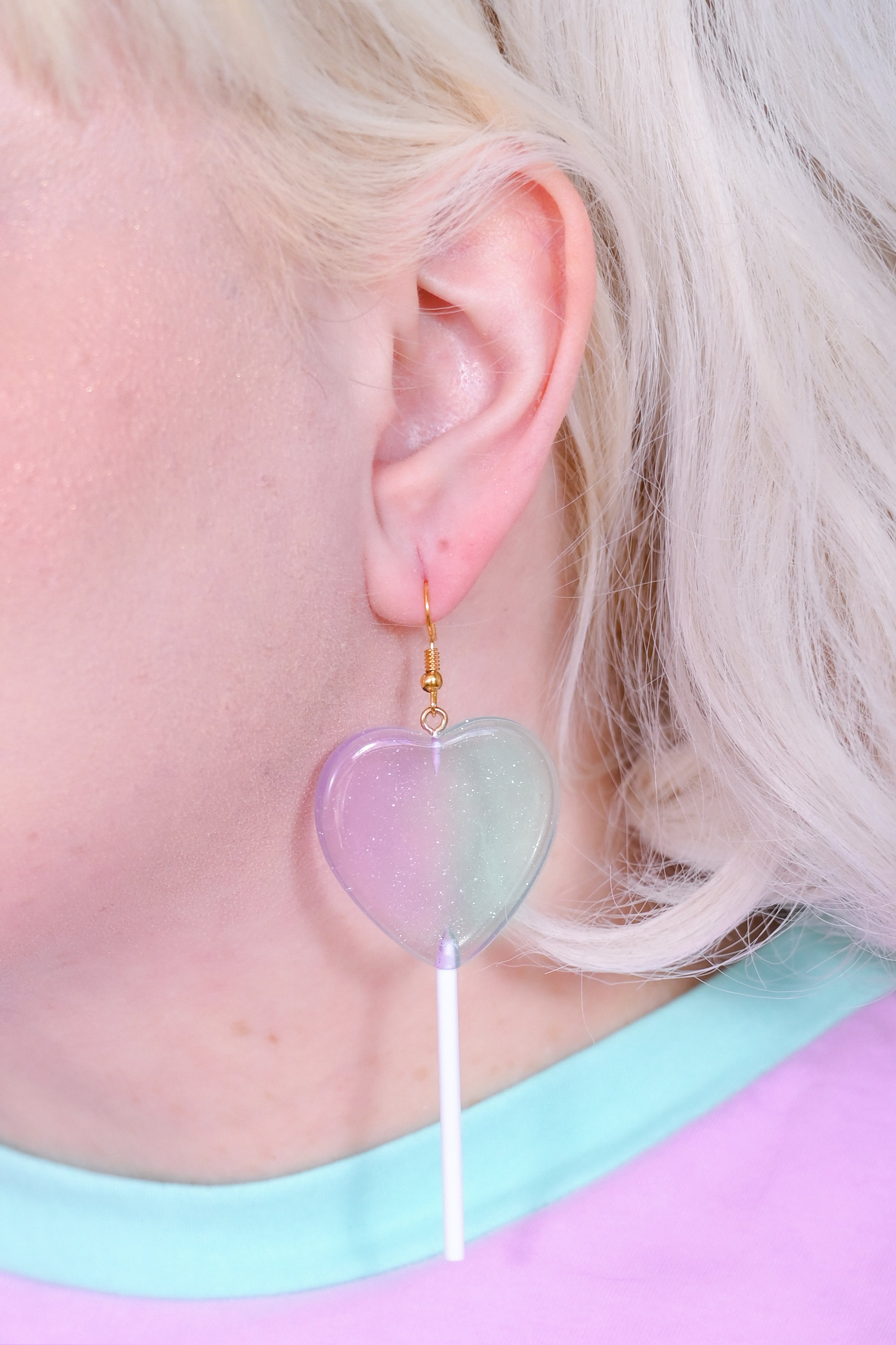 Lavender and mint split lollipop earrings