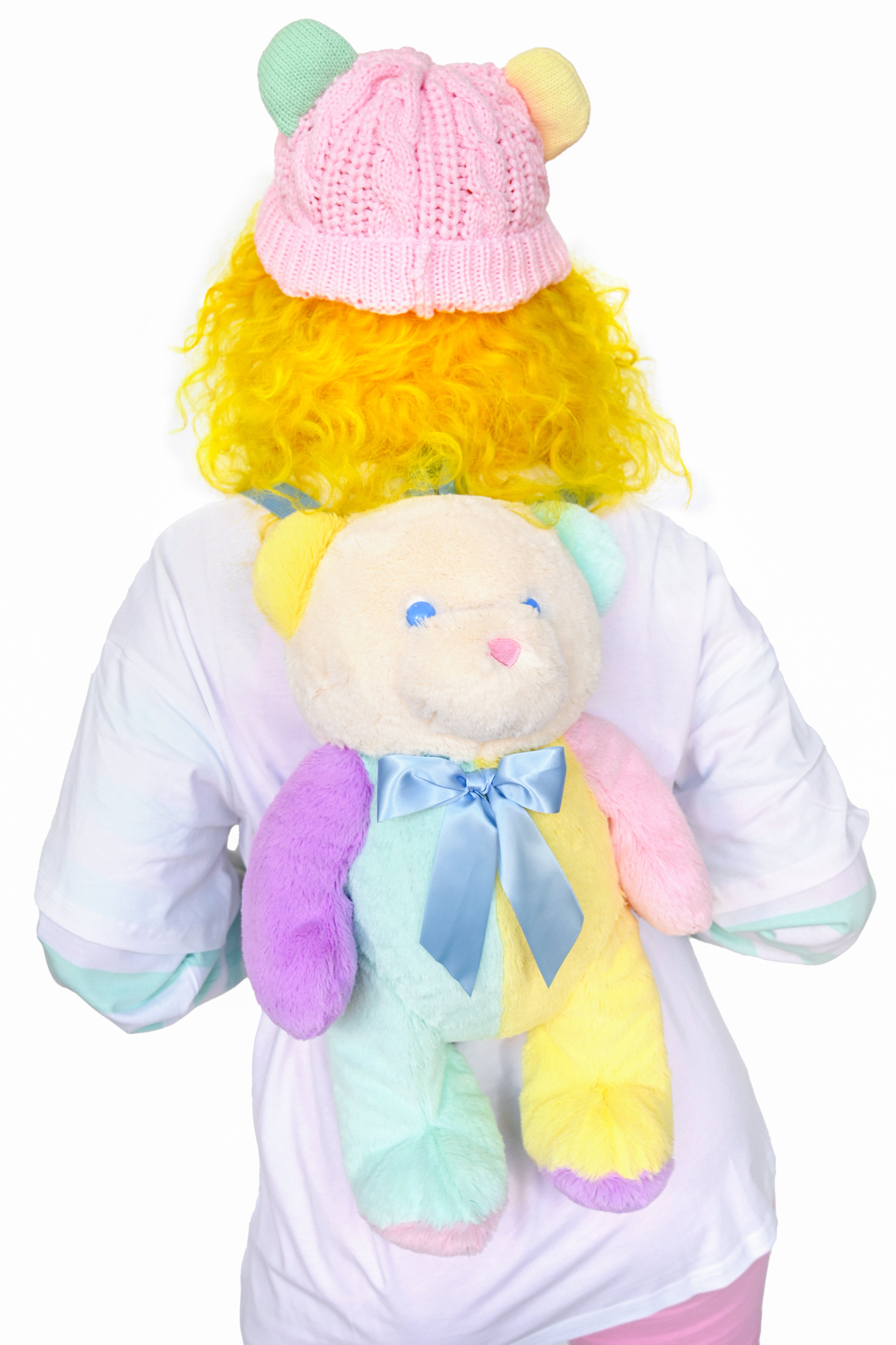 pastel colorblock teddy bear backpack