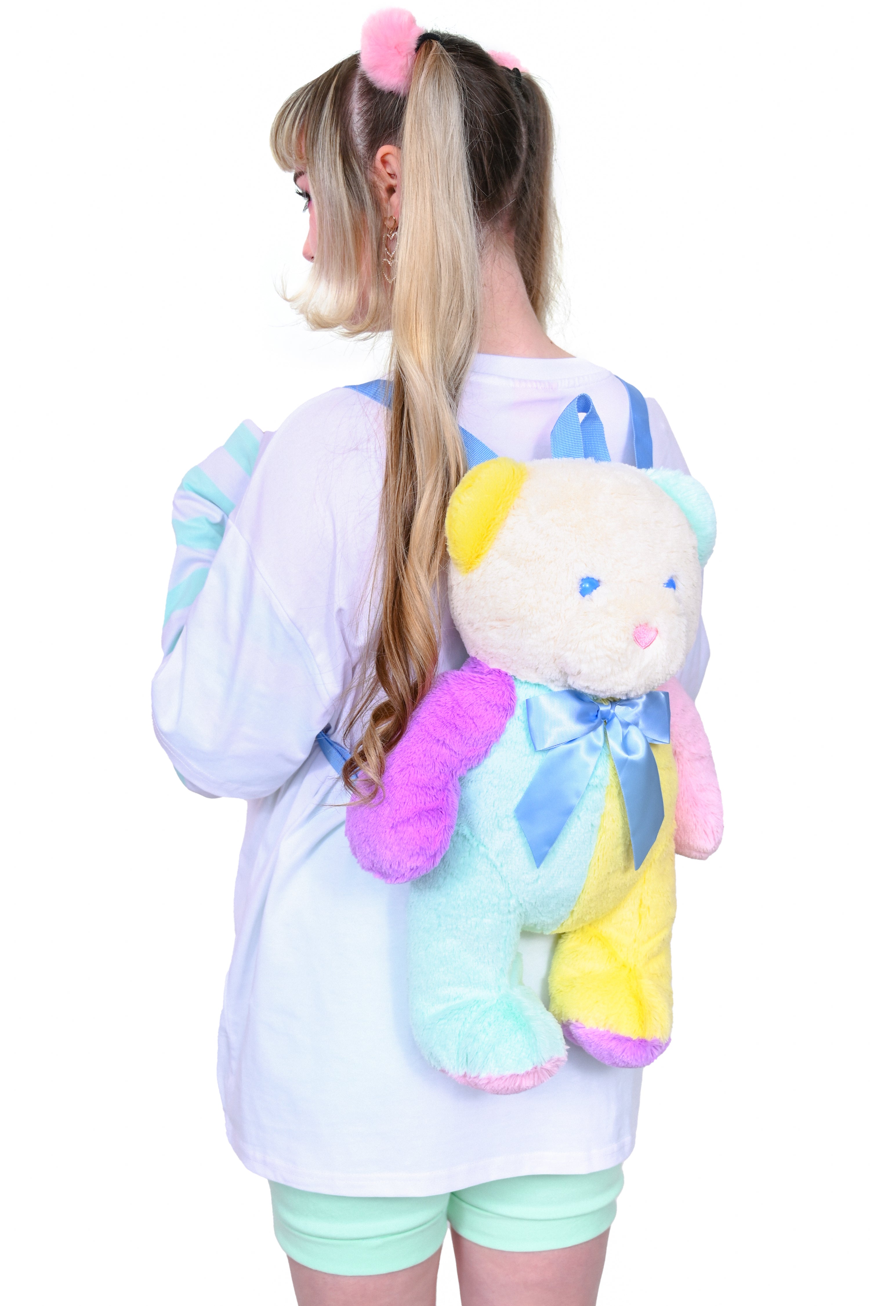 pastel colorblock teddy bear backpack