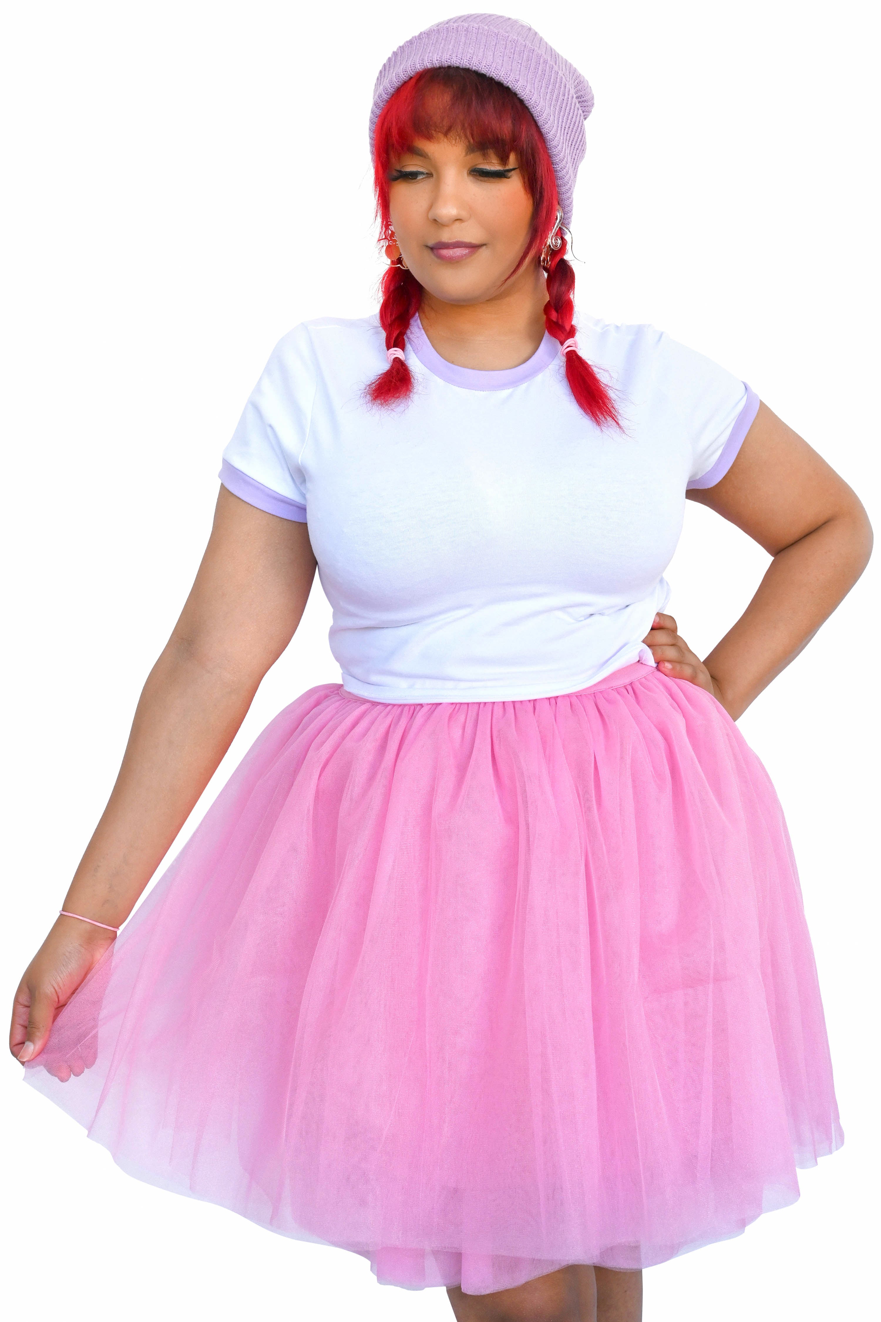 pink mini length tulle skirt with tie ribbon