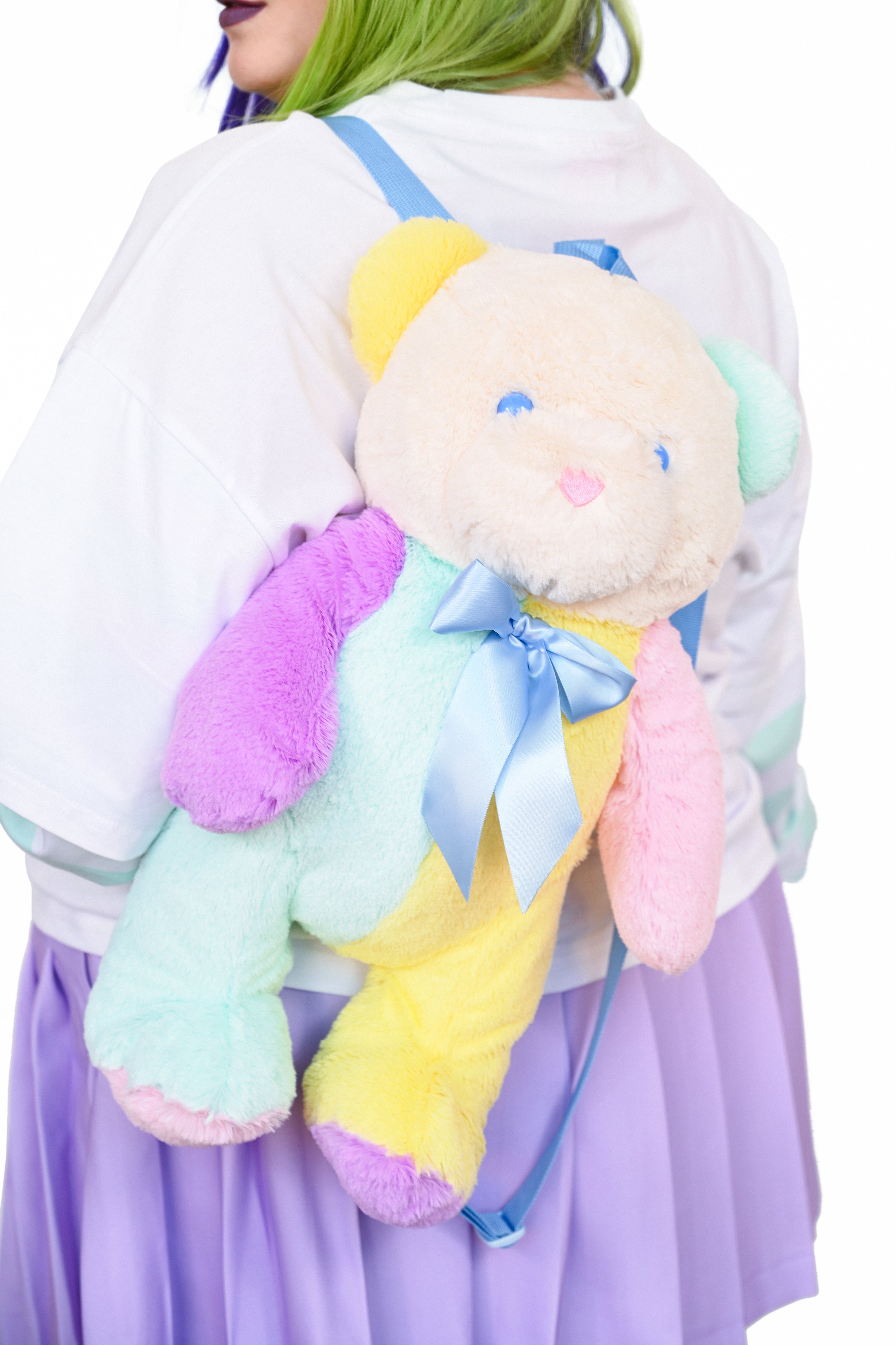 pastel colorblock teddy bear backpack