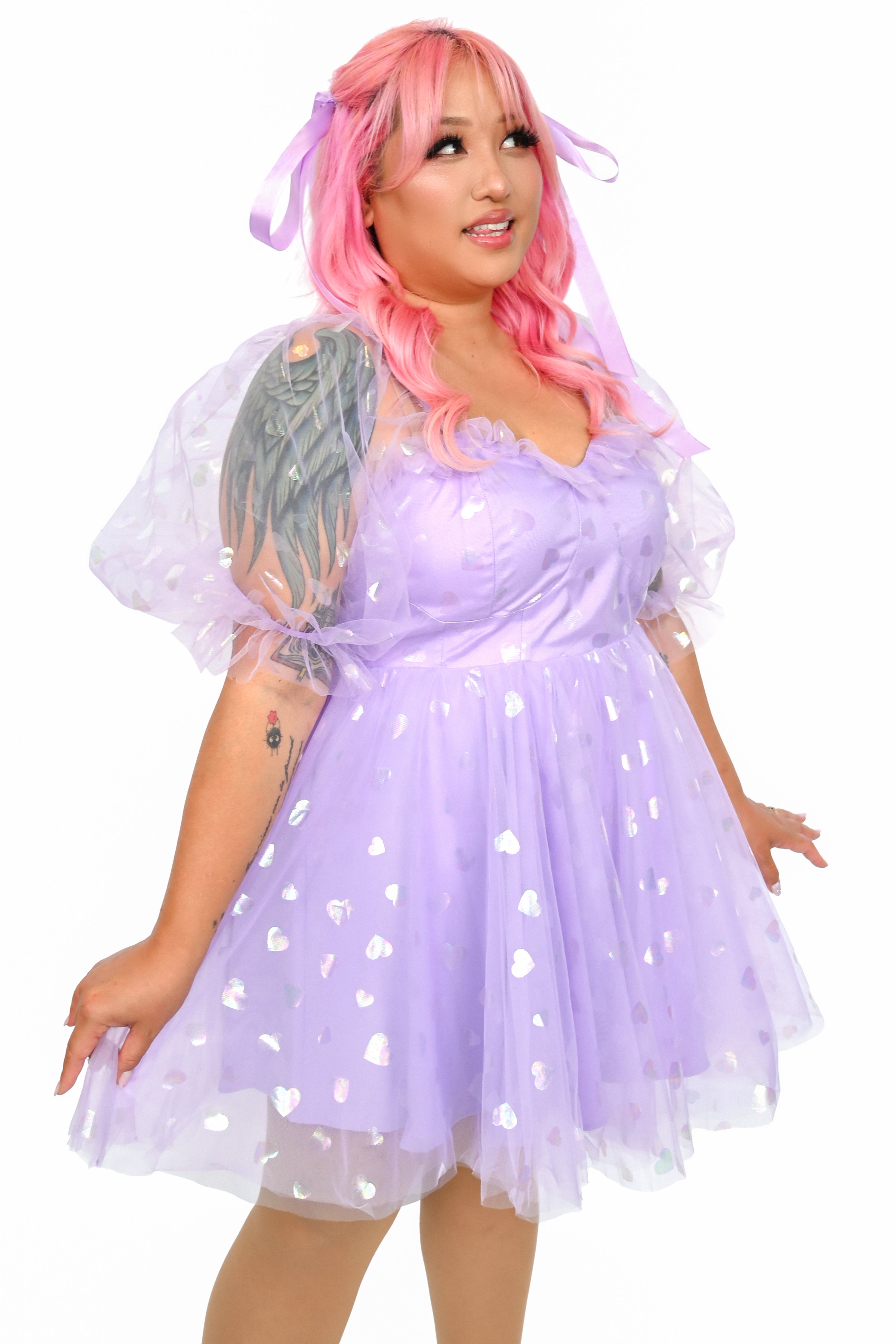 Plus Size Sugar Thrillz Two Tone Lace Ruffle Babydoll Dress - Pink/Lavender